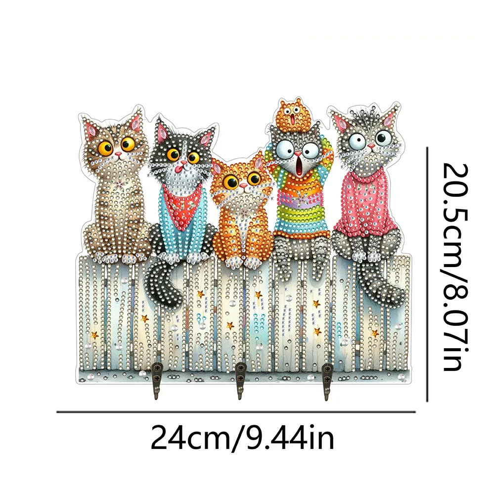 DIY Wooden Cat Diamond Art Hanging Hook Rail Diamond Painting Art Craft Wall Hooks