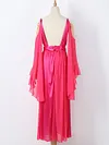 Flared Sleeves Solid Color Wet Look Maxi Dresses