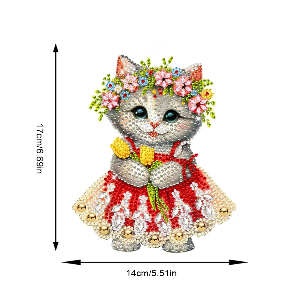 DIY Flower Cat Acrylic Shaking Head Diamond Painting Desktop Ornaments for Home Decor