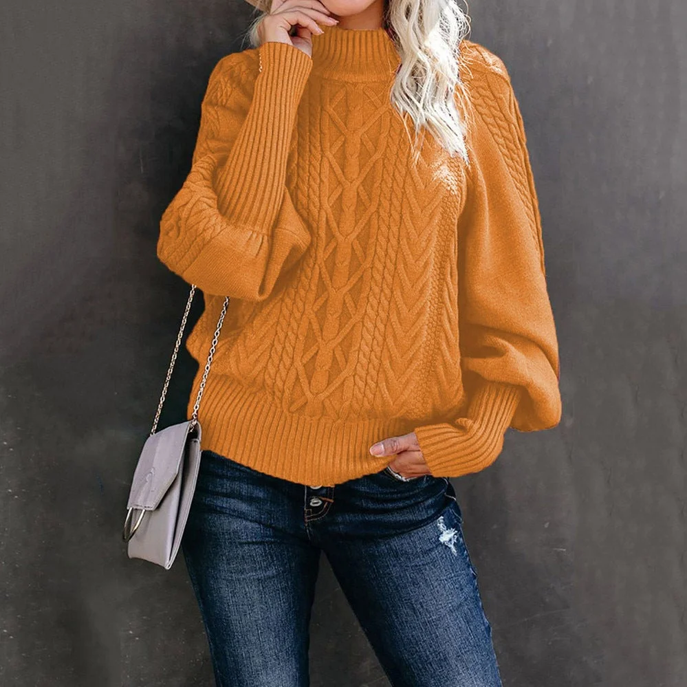Women Long-sleeved Knitted Solid Color Sweater