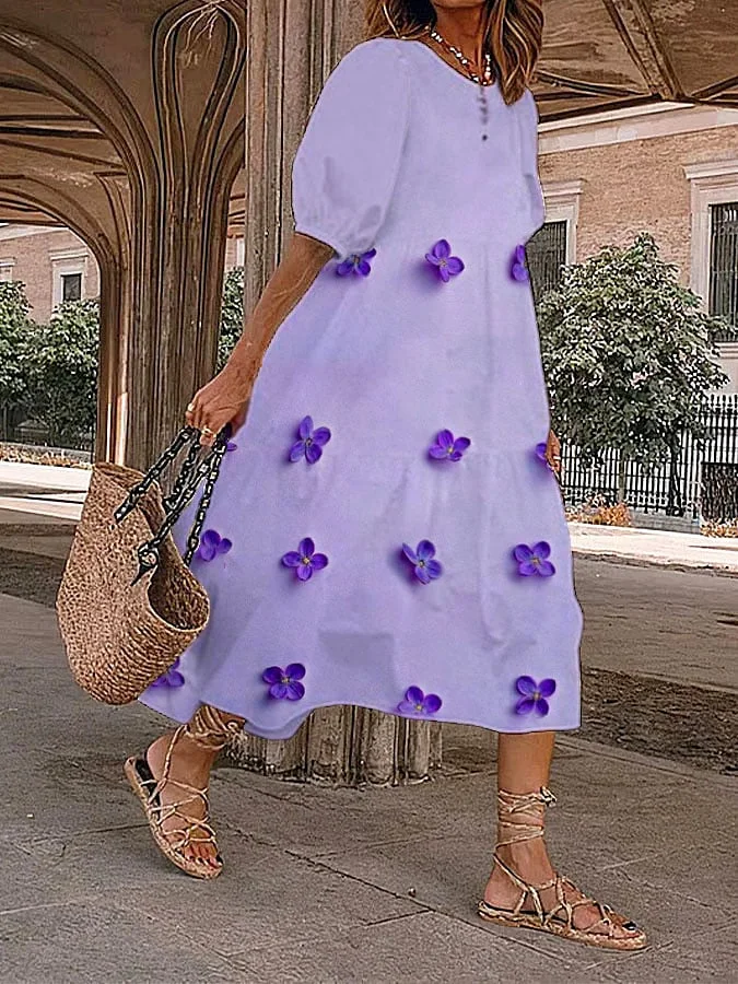 Women's Alzheimers Awareness Floral Print Casual Dress