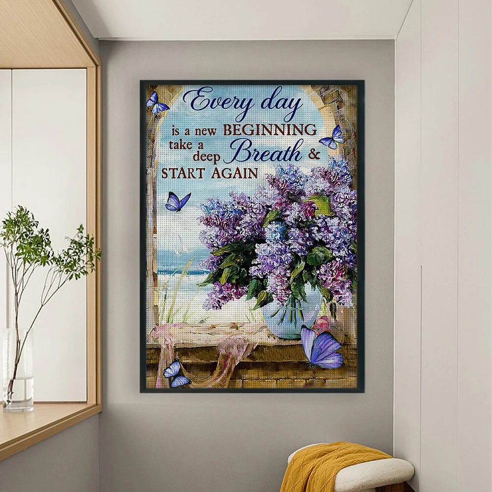 11CT Full Stamped Cross Stitch - Butterfly Lavender Letter(Canvas|40*60CM)