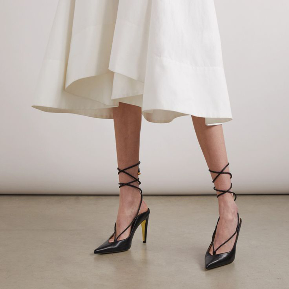 Black Pointed Toe 4‘’ Stiletto Heel Lace Up Pumps for Women Nicepairs