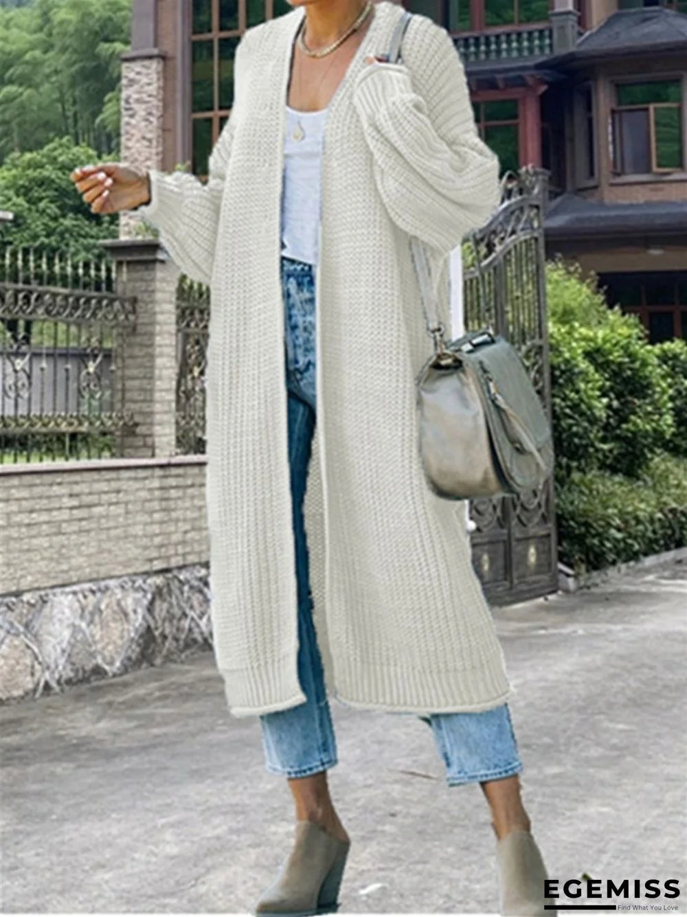 Curled Coarse Thread Solid Long Knitted Coat | EGEMISS