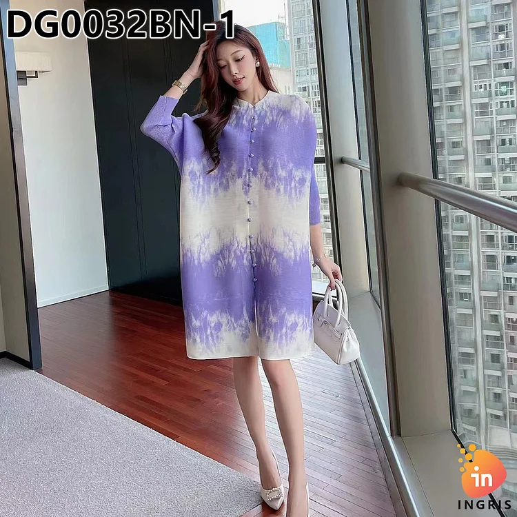 women's dress 2023 wholesale new print tie dye round neck long sleeve temperament large size women's cardigan-DG0032BN