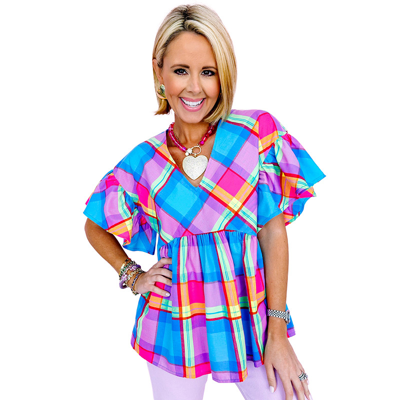 Older Women's Summer Leisure Loose Plaid Printed Chiffon Dress