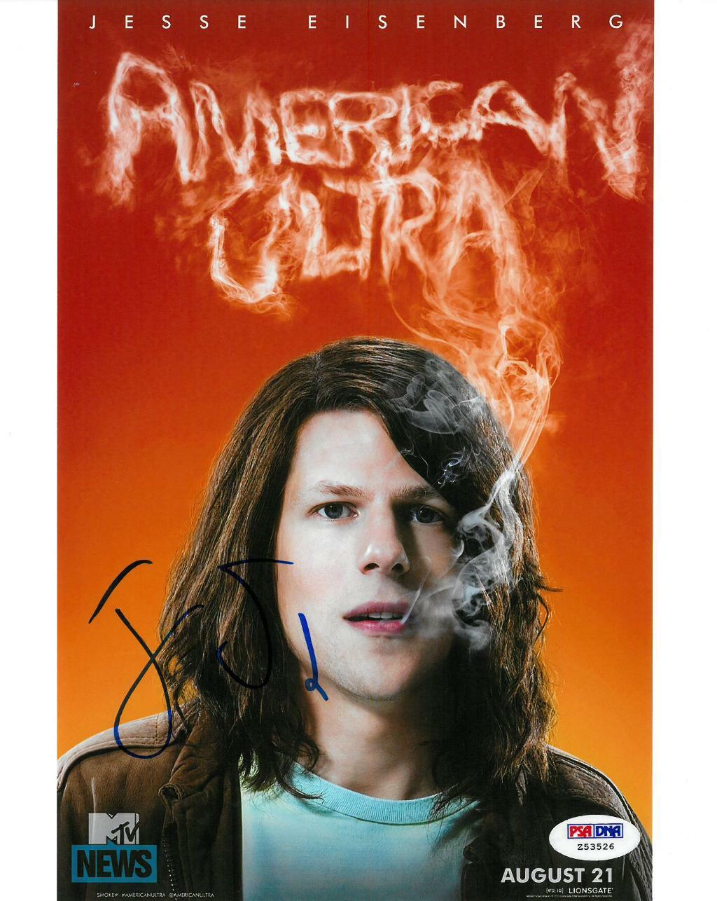 Jesse Eisengerg Signed American Ultra Autographed 8x10 Photo Poster painting PSA/DNA #Z53526