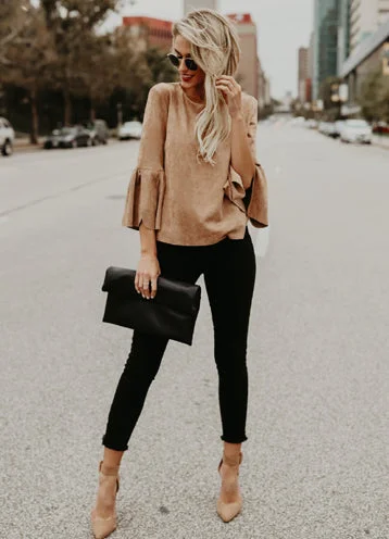 Stylish Flute sleeve Round Neckline Top