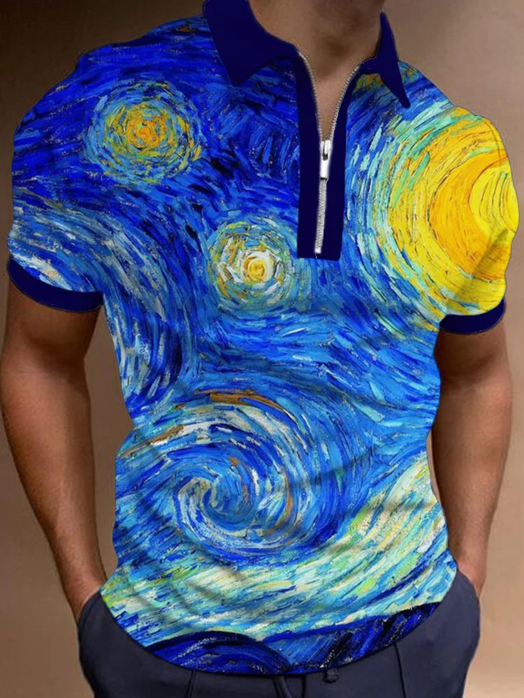 Men's Starry Night Short Sleeve Polo Shirt