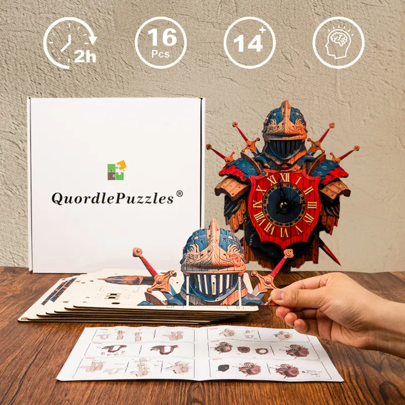 Knight&rsquo;s Shield Timepiece Wooden Clock Puzzle