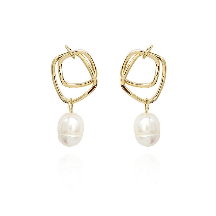 Hammered Double Circle Pearl Earrings