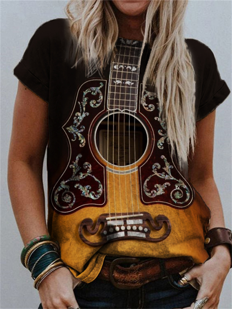 wearshes Vintage Guitar Inspired Gradient Crew Neck T Shirt