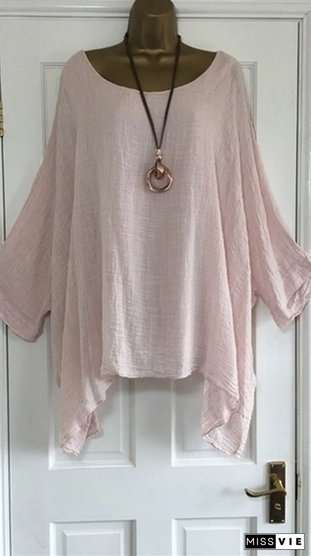 Autumn Fashion Batwing Sleeve Solid Color Plus Size Loose O-neck Casual Blouse Top