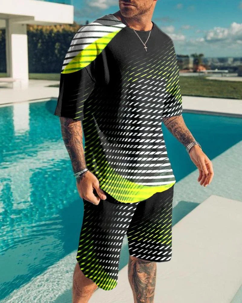 Men's Abstract Gradient Printed Short Sleeve Suit