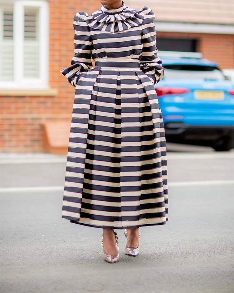 Vintage Stripe Long Sleeve Dress QueenFunky