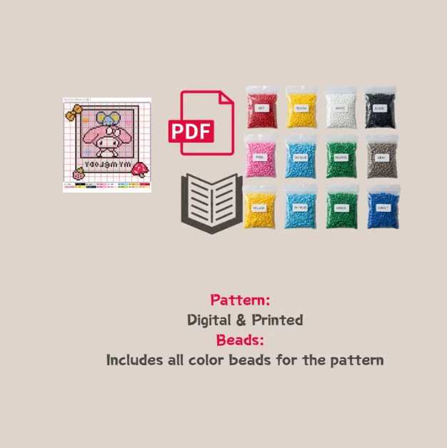 Melody in a Polaroid frame Pixel Pattern Fuse Bead Kit  | Cute DIY Fuse 3056 Beads Set