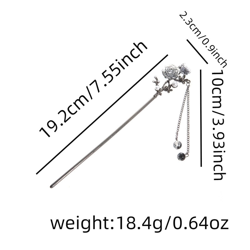 Women’s Chinoiserie Retro Flower Butterfly Fish Tail Alloy Tassel Inlay Pearl Hairpin