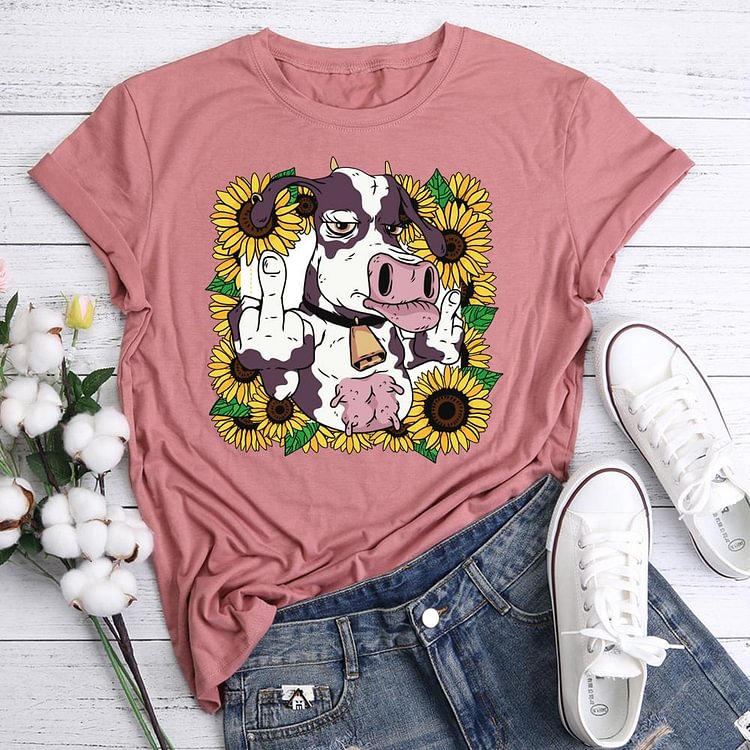 ANB - Sunflower cow funny Retro Tee 05951