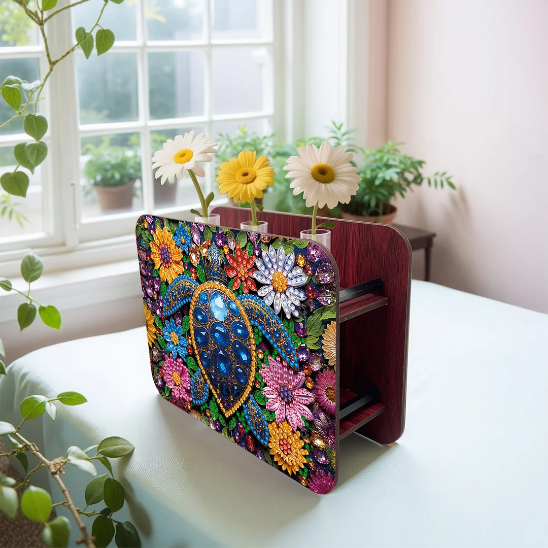 Turtle DIY Flower Vase Wooden Double Sided Desktop Diamond Art Kit Home Decor