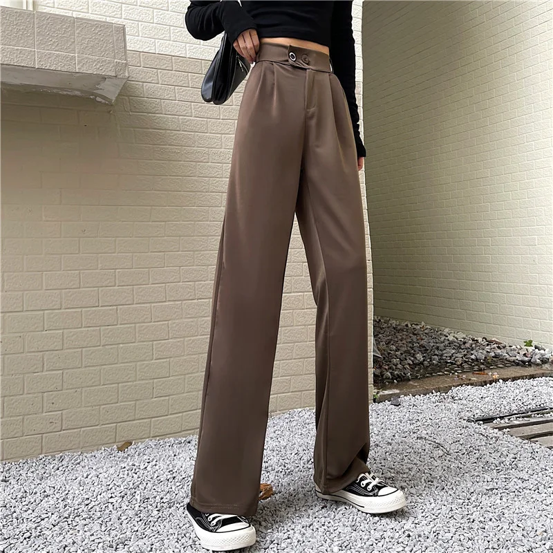 Uveng Uveng Leg Pants Women 2023 Autumn Dress New Korean Version Of High Waist Pendant Suit Pants Retro Student Casual Pants Women's Wear