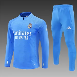 2025/2026 Real Madrid Half-Pull Training Suit Blue Football Shirt 1:1 Thai Quality Set