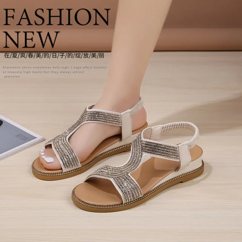 Churchf Churchf Women 2023 Summer Rhinestone Women's Shoes Women's Shoes Low Heel Women's Flat Sandals