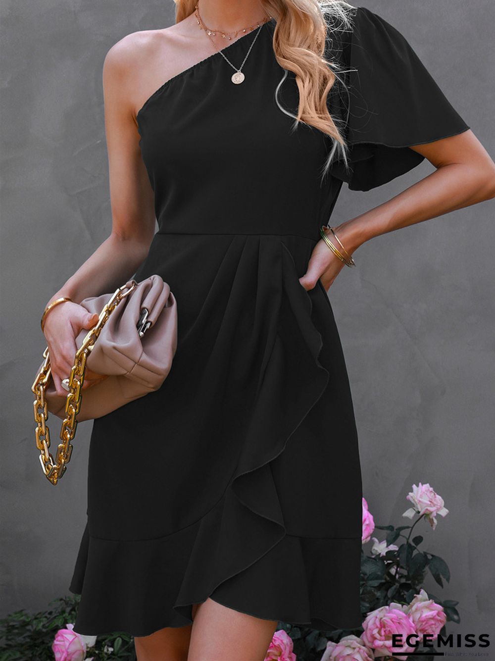 Women's Dress With Off-the-shoulder Flounces And Small Dresses | EGEMISS
