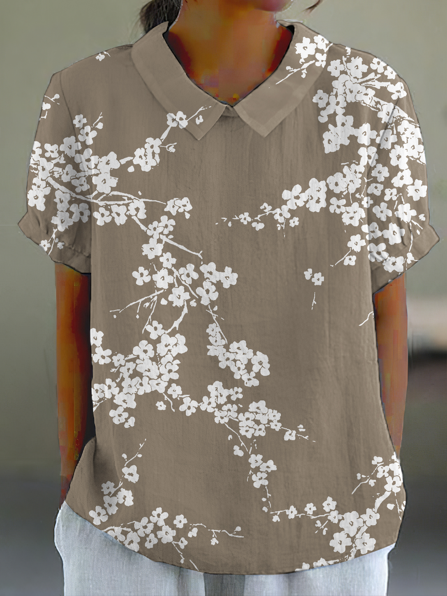 Cherry Blossom Japanese Print Casual Cotton Linen Shirt wearshes