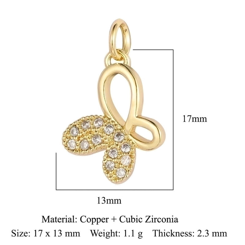3 Pieces Copper Zircon 18K Gold Plated Dolphin Butterfly