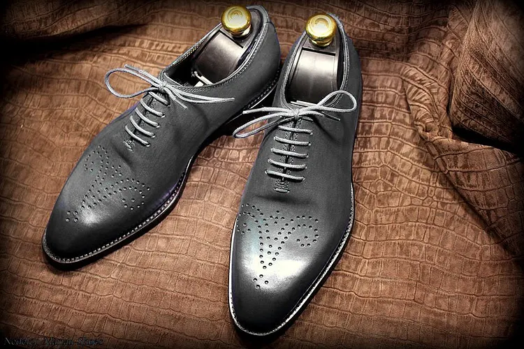 Men's Charcoal Gray Brogue Leather Dress Shoes
