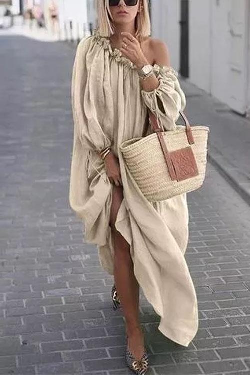 One Shoulder Off Waterfall Dress