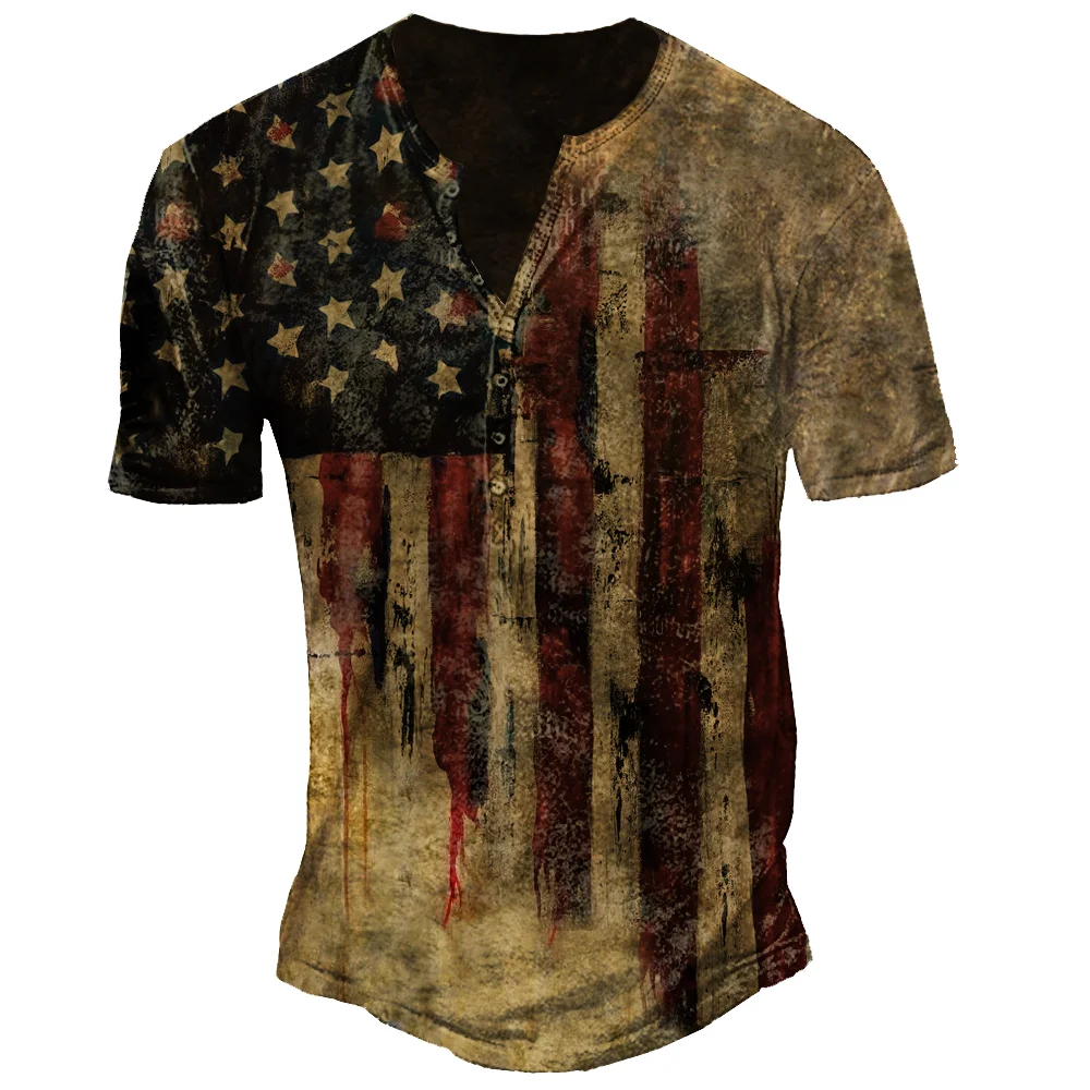 Mens outdoor tactical retro flag T-shirt / [viawink] /