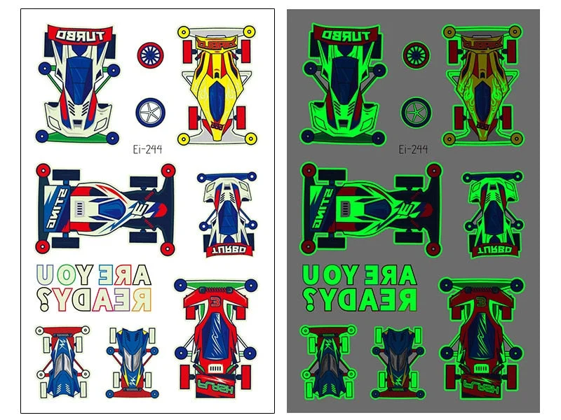 New Racing Waterproof Temporary Tatoo Sticker Children Cool Luminous Motorcycle Racing Fake Tattoo Night Glowing Tattoo Stickers