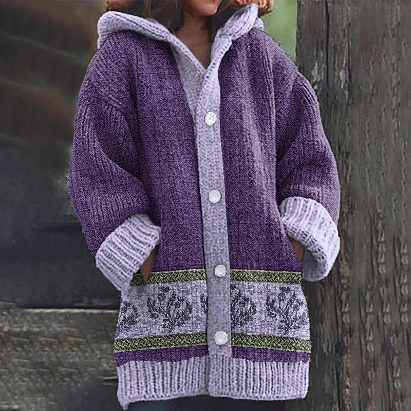 Scotland Thistle Print Knit Hooded Cardigan