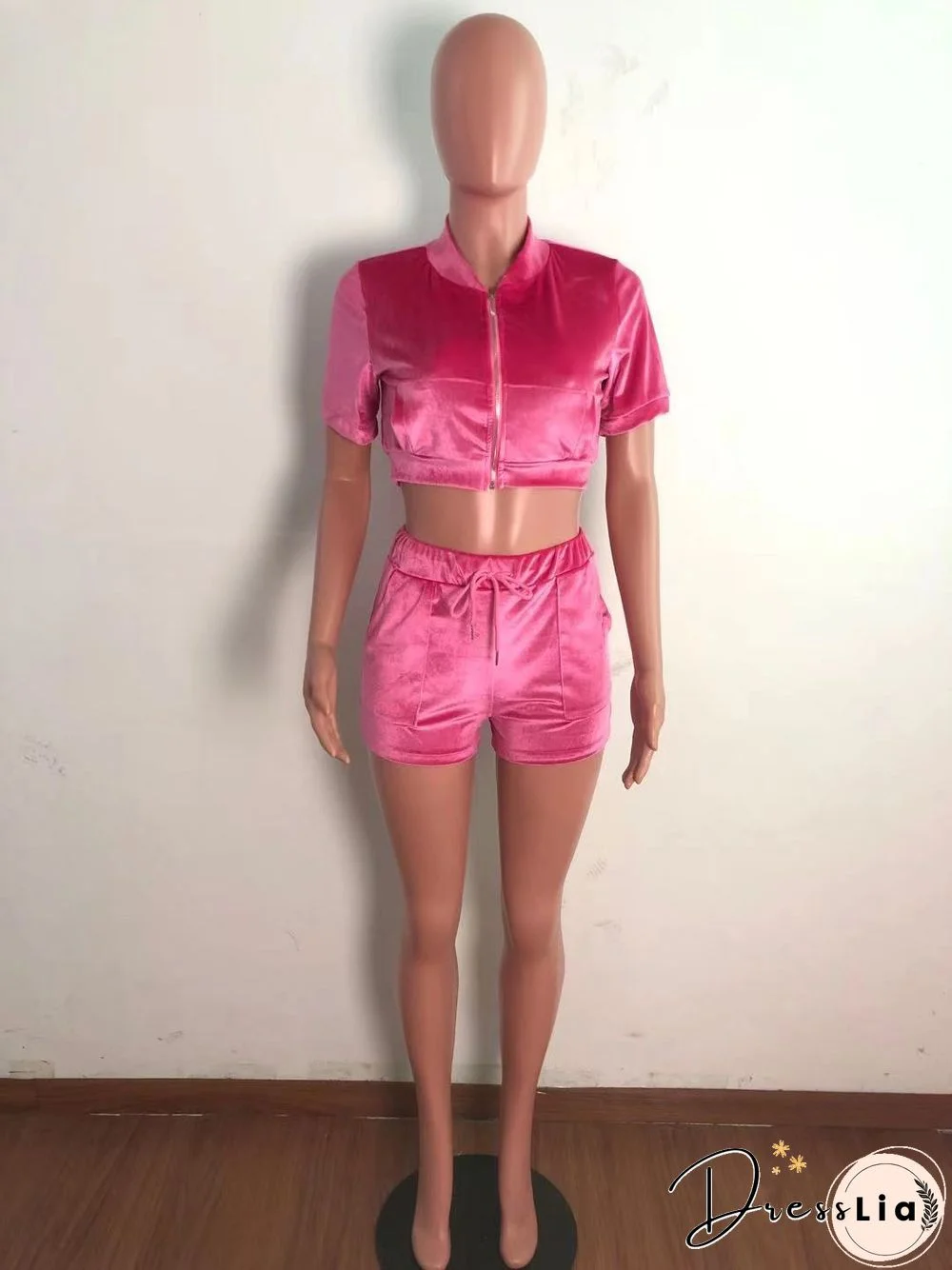 Velvet Crop Tops Biker Shorts Workout Matching Sets