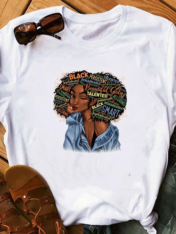 Women Black Girl Letters Print Short-sleeved Feminism T-shirt-3