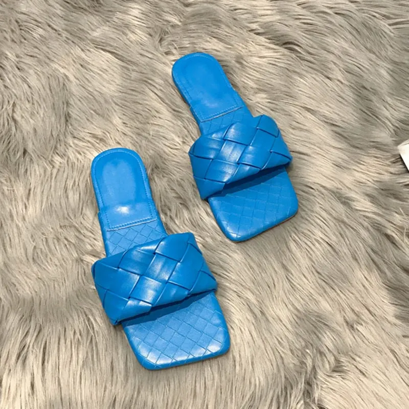 Lucyever 2021 New Fashion Weaving Summer Slippers Women Casual Open Toe Flat Sandals Woman Comfortable Beach Slides flip flops