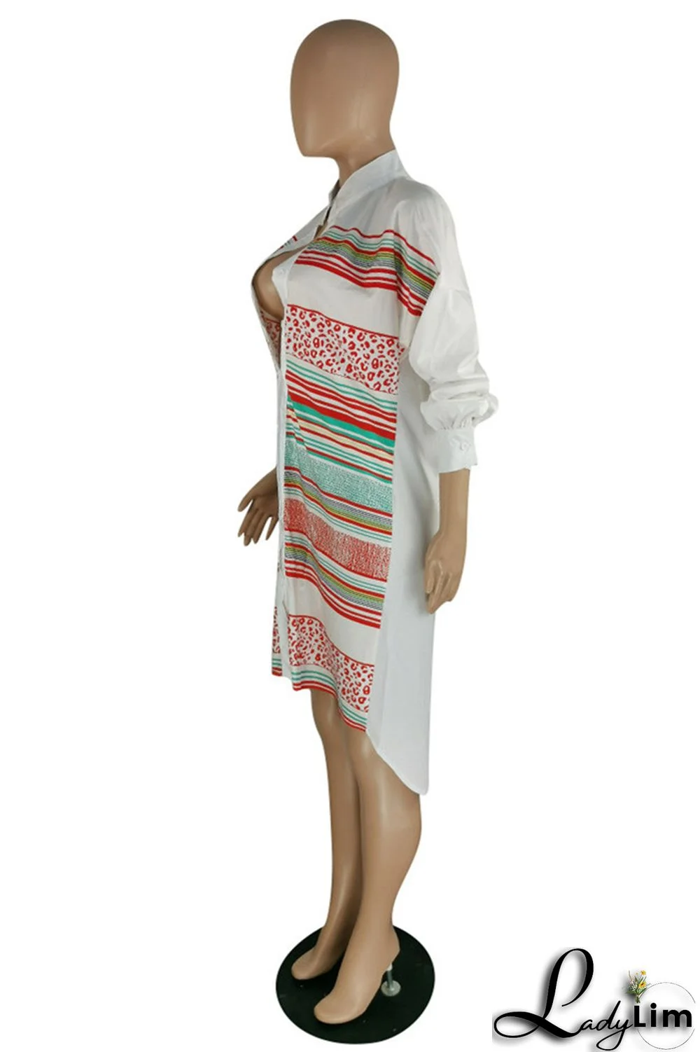 Blue Fashion Casual Striped Print Patchwork Shirt Collar Shirt Dress