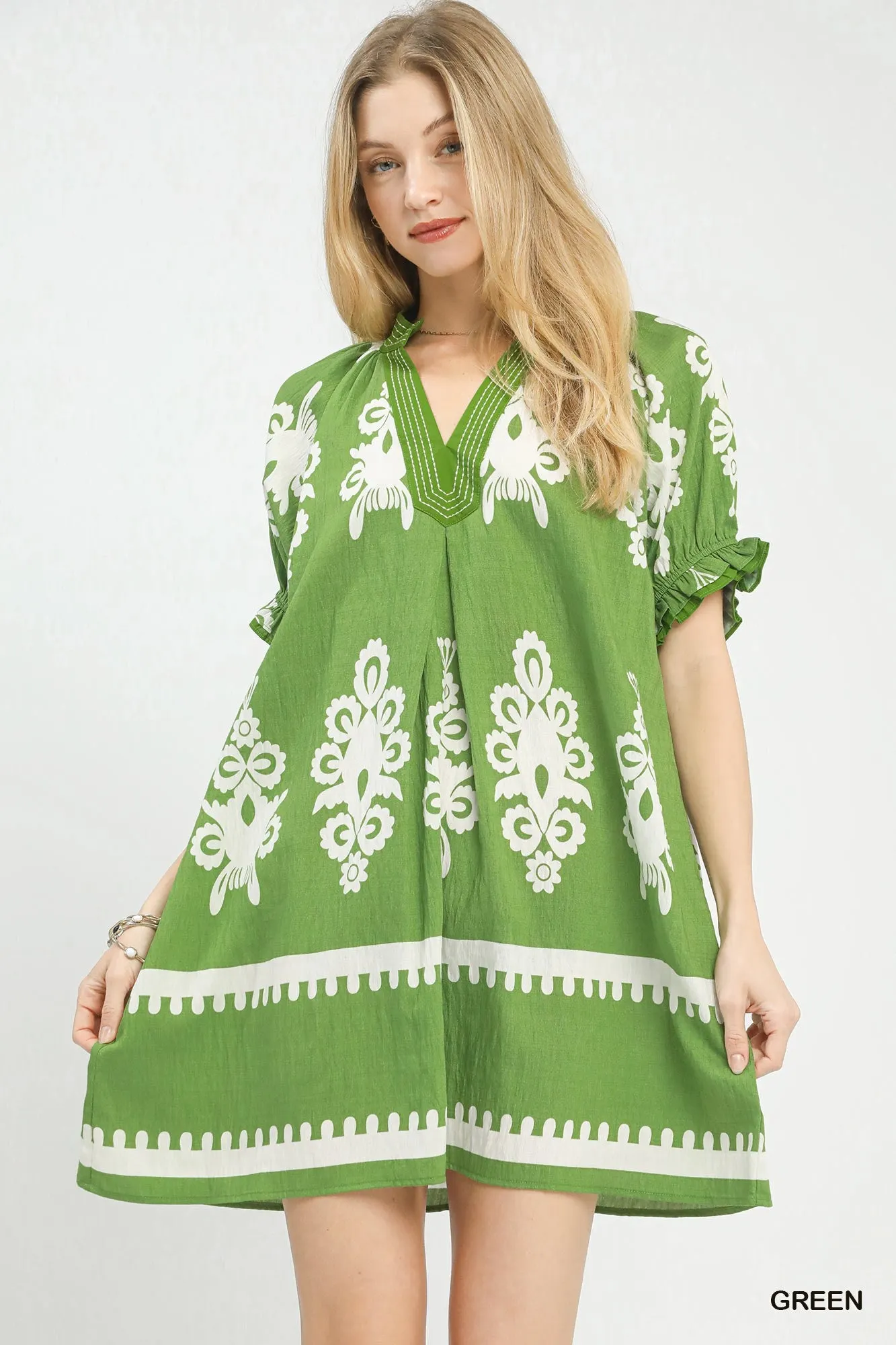 Umgee Two Tone Border Print Mini Dress mysite idetrend