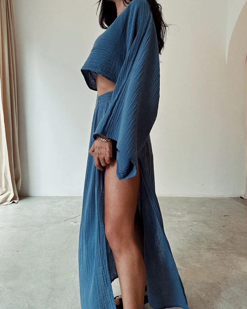 Woman - Linen Two-Piece Set-inspireuse