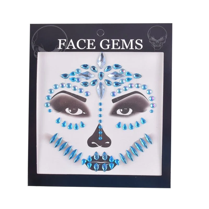 3D Gem Face Sticker Ghost Skull Face with Diamond Decoration Fashion Sexy Face Stickers Prom Holiday Party Face Decoration