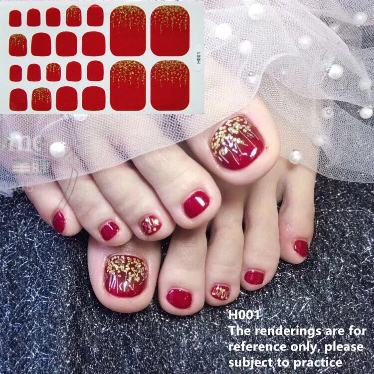 22tips/sheet Toe Nail Stickers Waterproof Fashion Toe Nail Wraps Nail Art Full Cover Adhesive Foil Stickers Manicure Decals