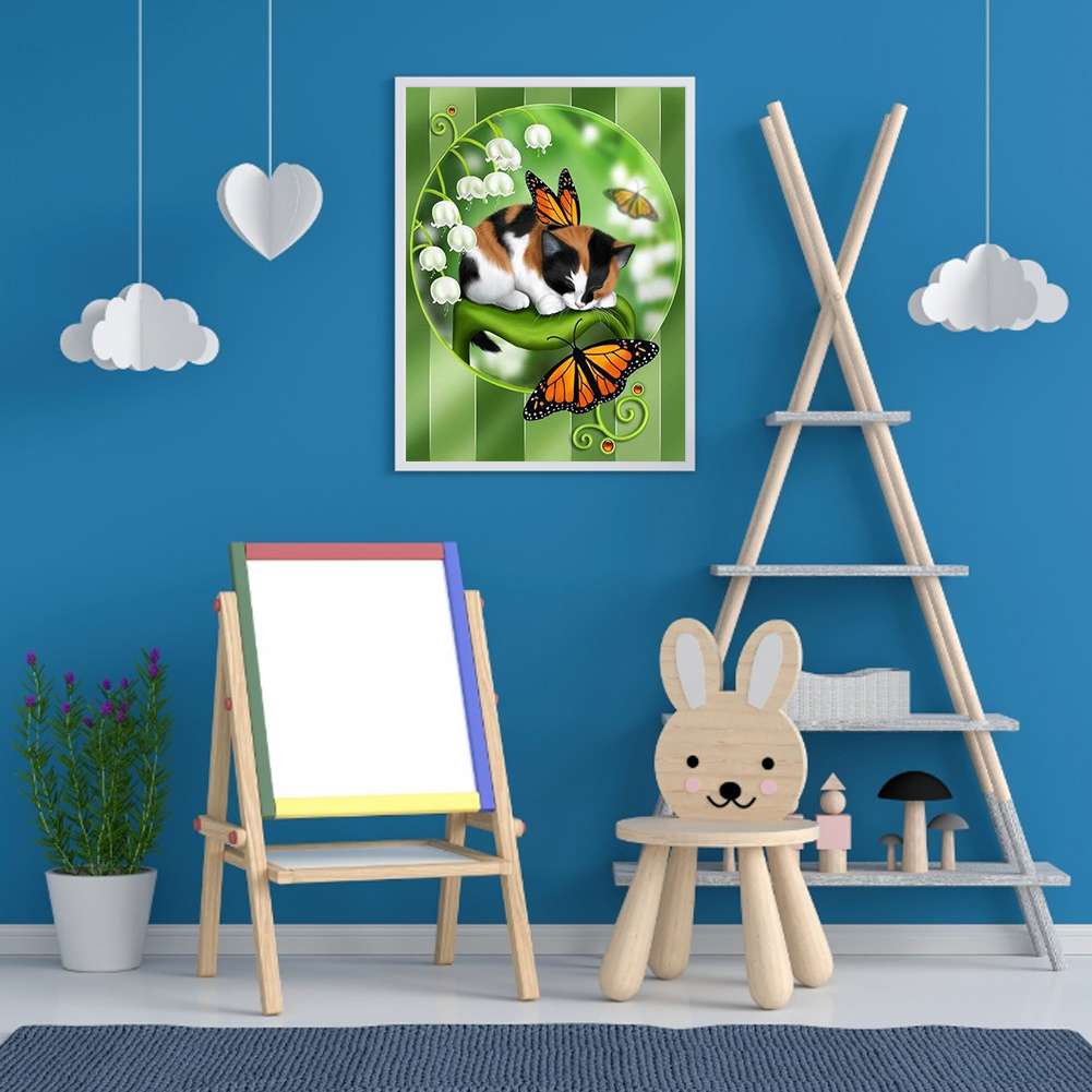

(Multi Size) Cat and Butterfly - Square Drill Diamond Painting, 20*30cm, 501 Original