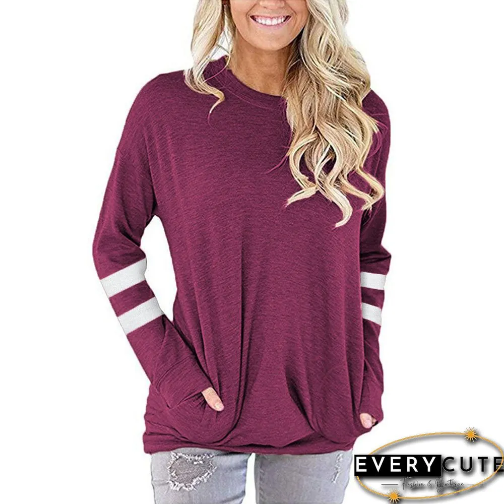 Rosy Splice White Stripes Sweatshirt with Pockets