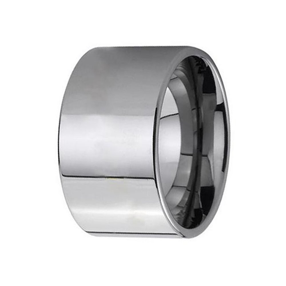 14MM Silver Flat Tungsten Carbide Ring High Polished Finished For Men Comfort Fit