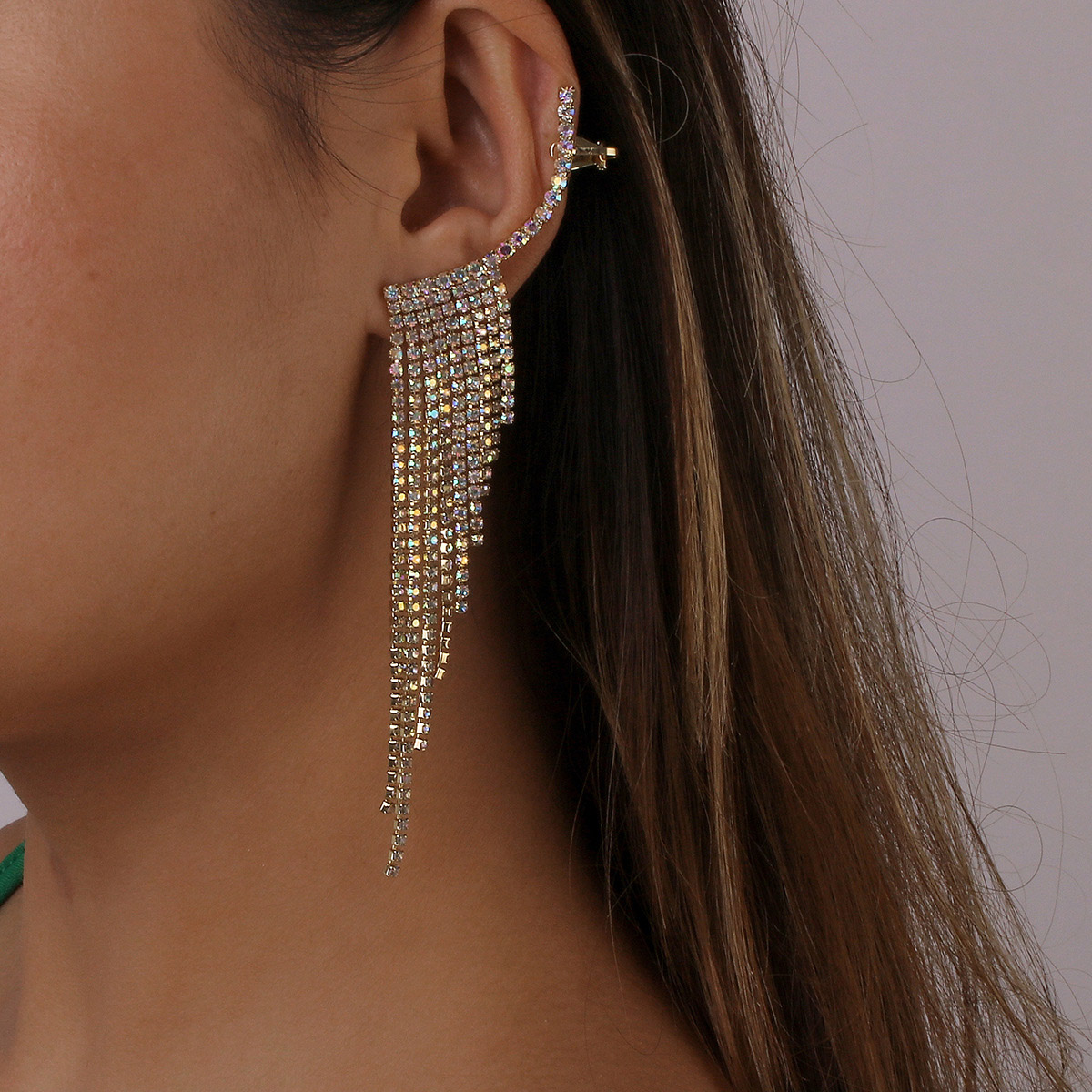 Fashion Rhinestone Geometric Tassel Earrings