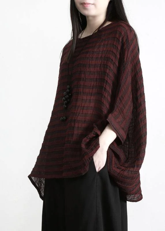 Loose Stripe Linen Three Quarter Sleeve Versatile Top