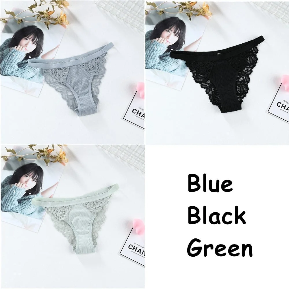 3PCS Soft Cotton Women Underwear Panties Solid Comfort Underpants Seamless Lace Briefs For Woman Sexy Low-Rise Panty Intimates