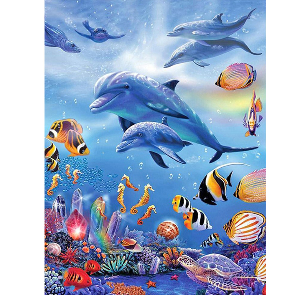 

30*40CM - Round Drill Diamond Painting - Shark, 501 Original