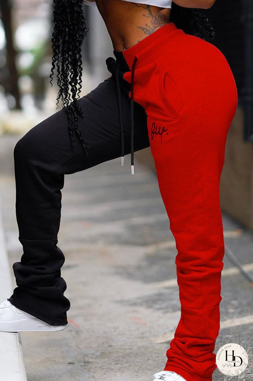 YellowBlack Fashion Casual Mid Waist Trousers